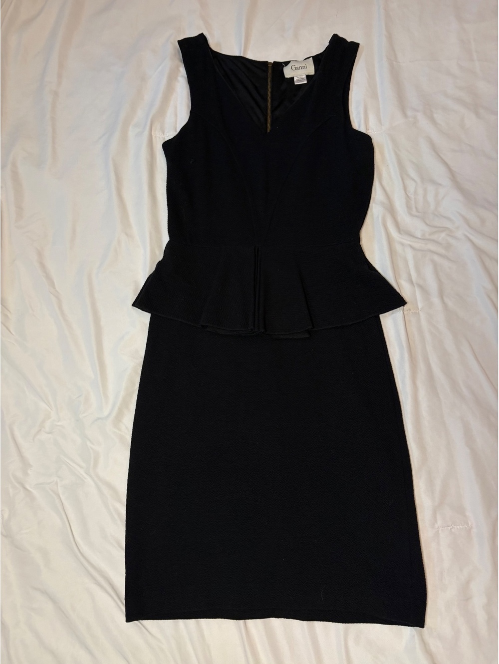GANNI Miss Marple Black Peplum Sheath Dress Size S